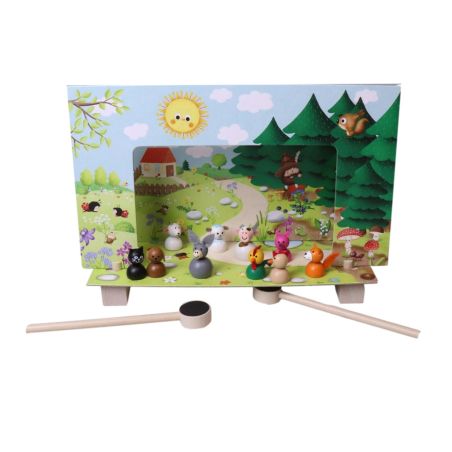 Mini théâtre bois aimant avec petites marionnettes animaux de la ferme