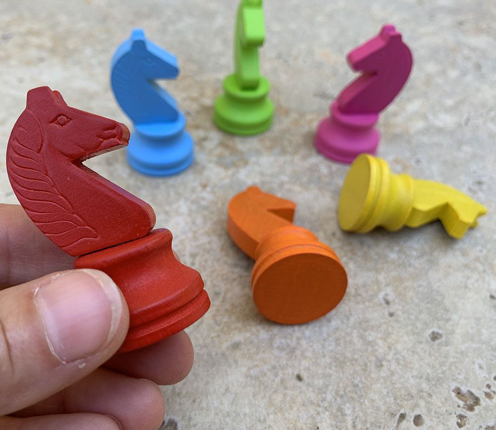 6 Pions chevaux en bois colorés cavaliers d échecs Pièces jeu de société