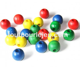 Lot 20 Grosses perles boules colorées en bois diamètre30 mm