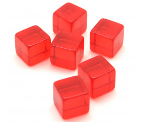 Cube 12 mm rouge plastique translucide coloré