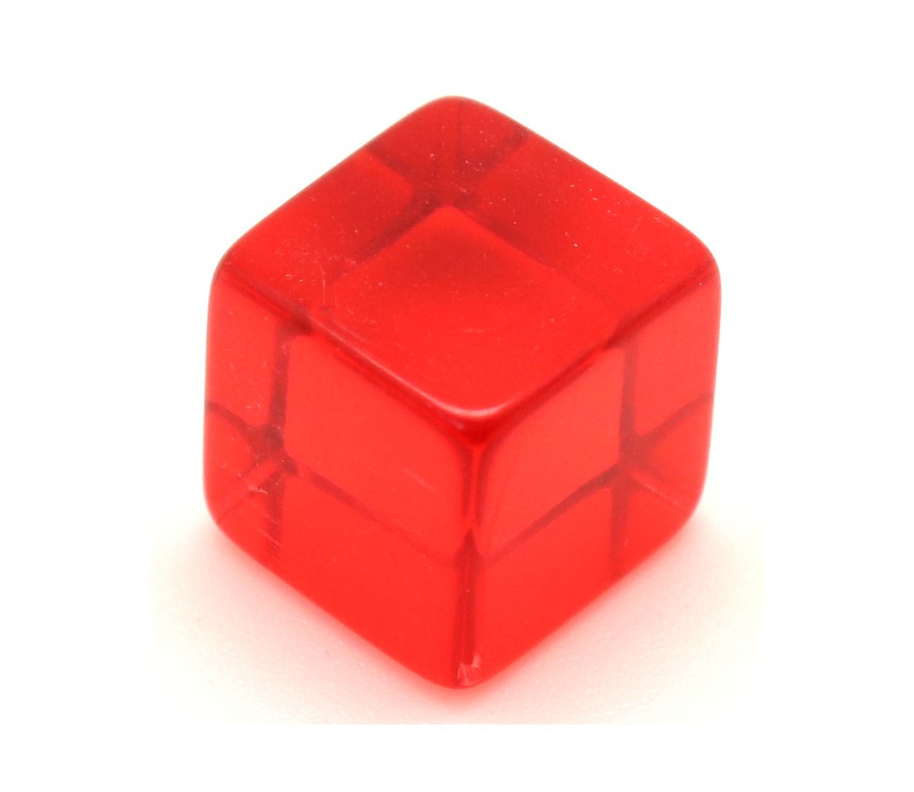Cube 12 mm rouge plastique translucide coloré