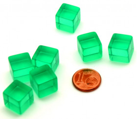 Cube 12 mm vert plastique translucide coloré
