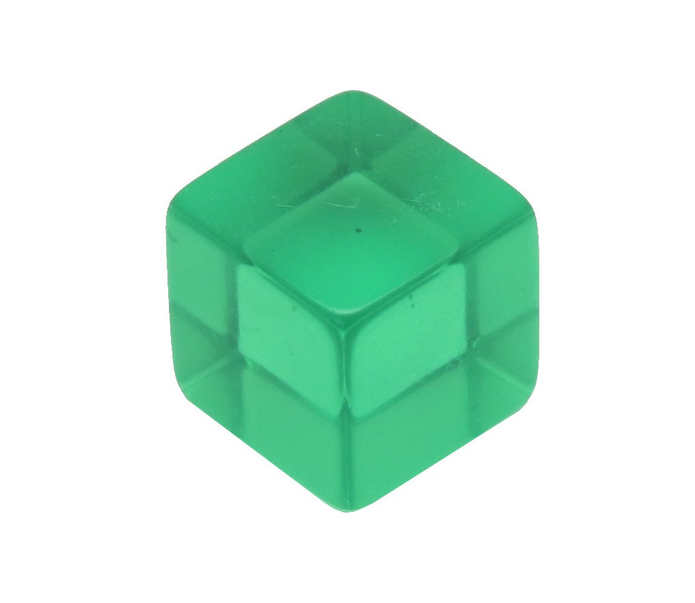 Cube 12 mm vert plastique translucide coloré