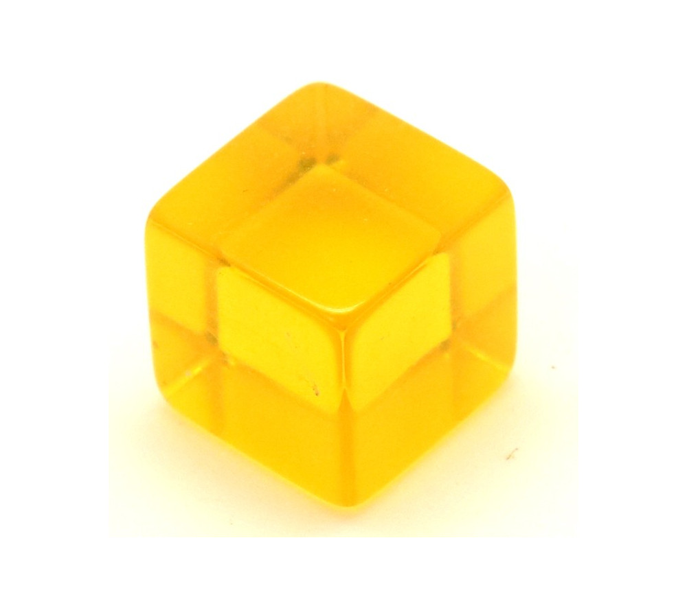 Cube 12 mm jaune plastique translucide coloré