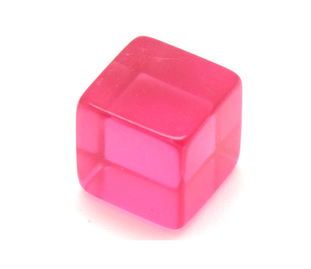 Cube 12 mm rose plastique translucide coloré