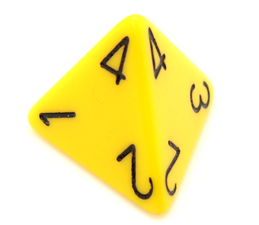 Dé 4 faces 1 à 4 opaques jeux de rôle d4 jaune