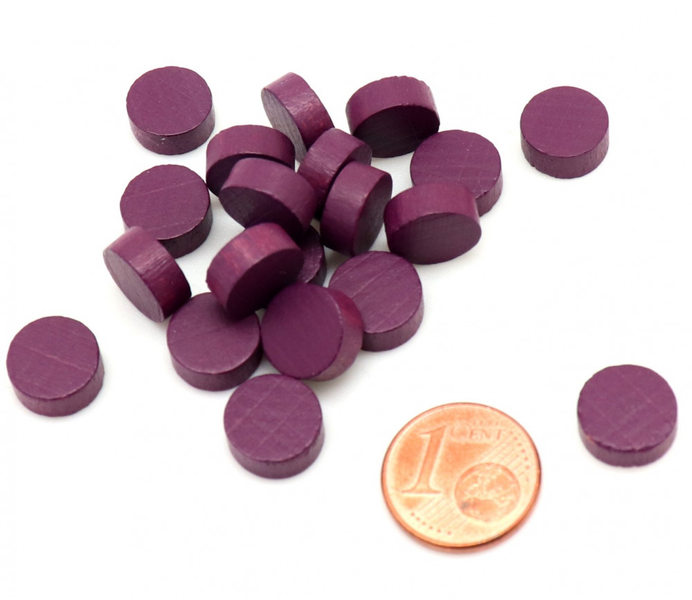 Mini jetons violet bois 10 x 4 mm lot 20 pour jeux