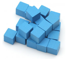 Cubes en bois bleu clair 0.8 cm. 8x8x8 mm lot 20