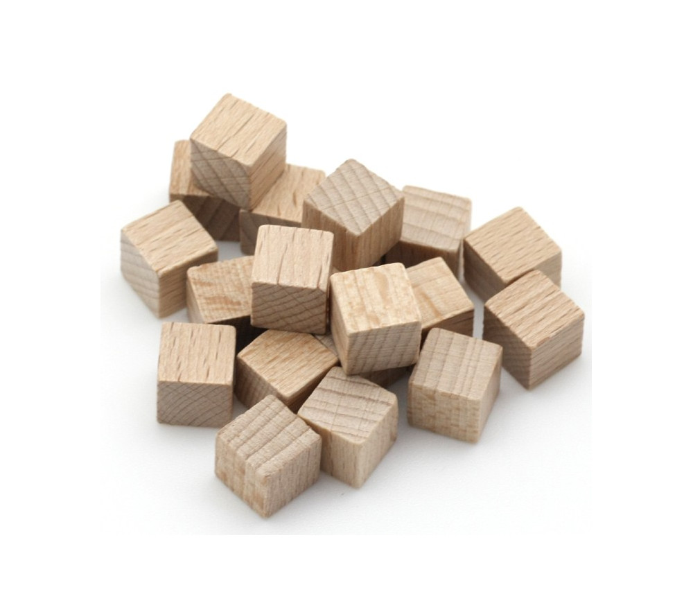 Cubes en bois naturel 0.8 cm. 8x8x8 mm lot 20
