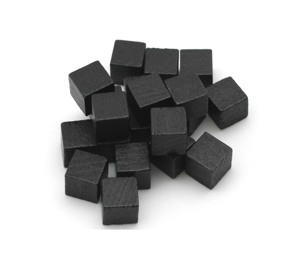 Cubes en bois noir 0.8 cm. 8x8x8 mm lot 20