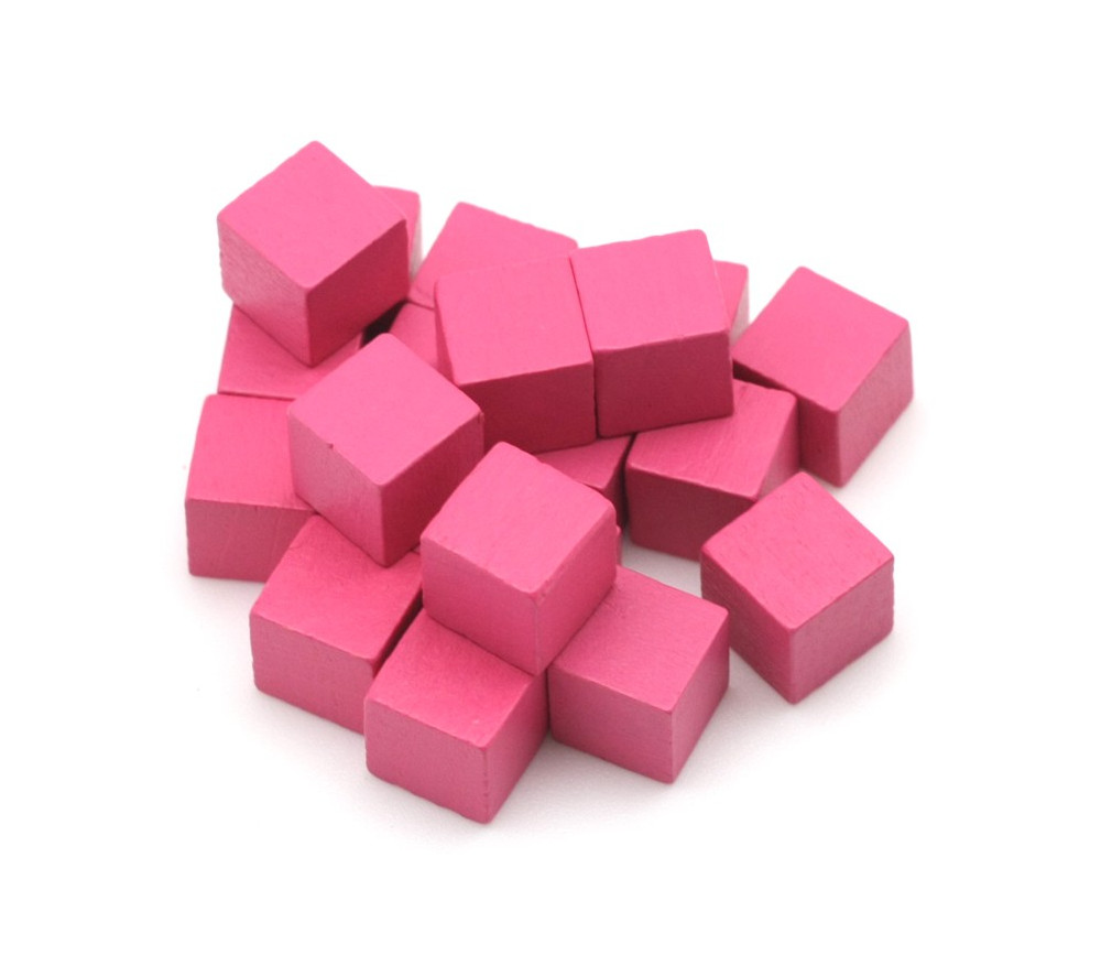 Cubes en bois rose 0.8 cm. 8x8x8 mm lot 20