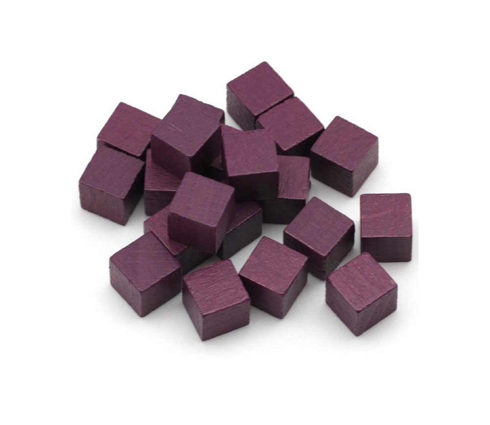 Cubes en bois violet 0.8 cm. 8x8x8 mm lot 20