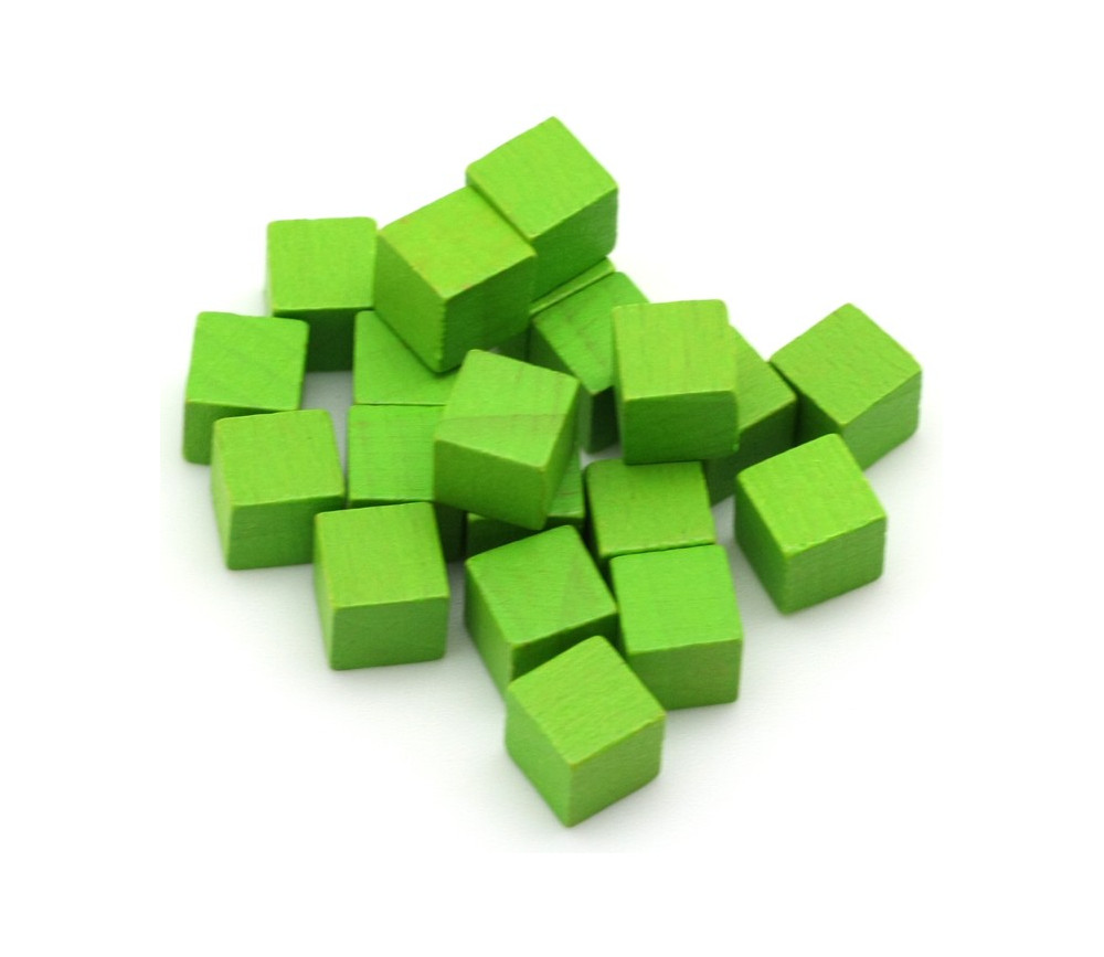 Cubes en bois vert clair 0.8 cm. 8x8x8 mm lot 20