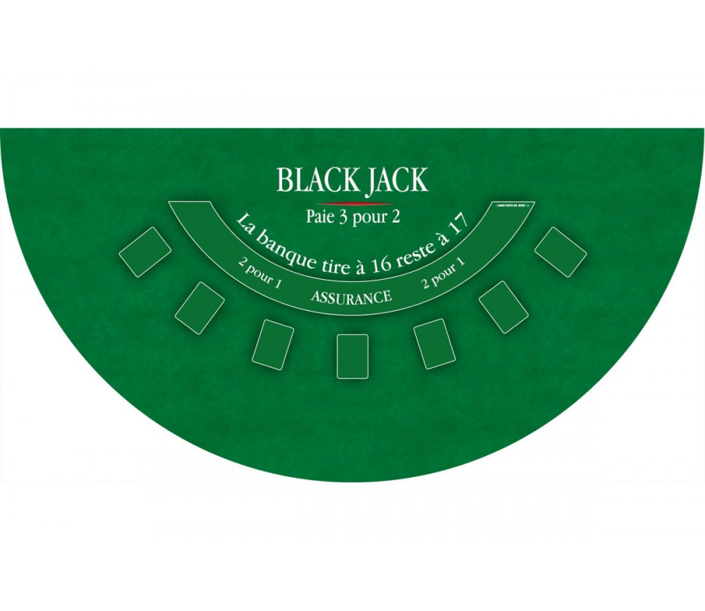 Tapis de jeu black Jack vert demi lune pour ambiance casino professionnel