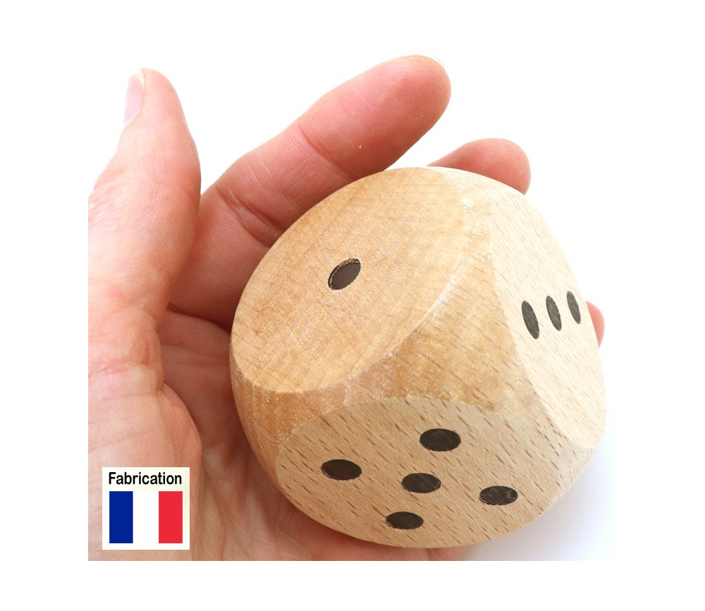 Dé géant en bois 42 mm de 1 à 6 jeu de société fabrication France