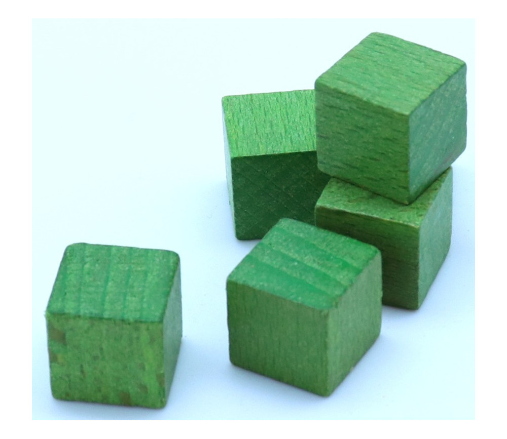 Cube en bois vert 1.6 cm. 16 x 16 x 16 mm