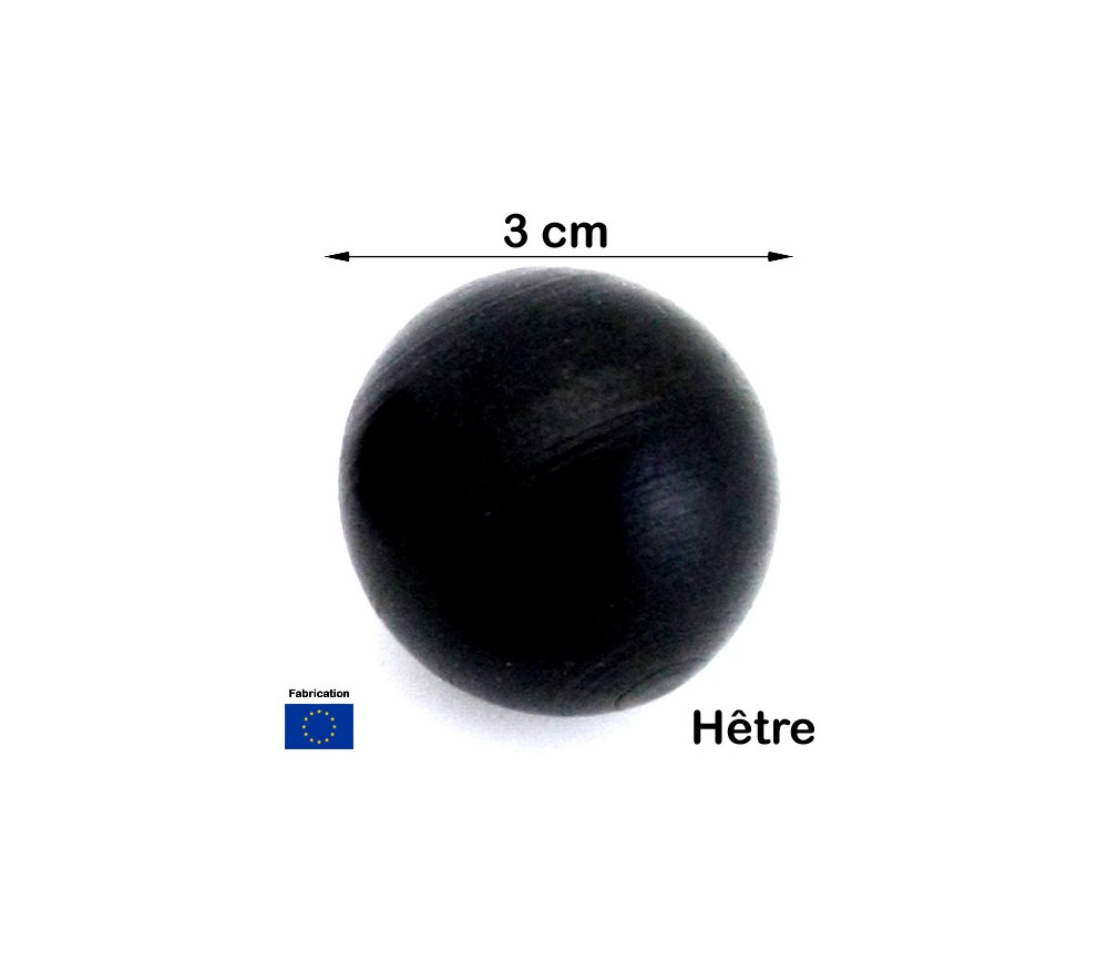 Boule bois 30 mm noire pleine 3 cm diamètre