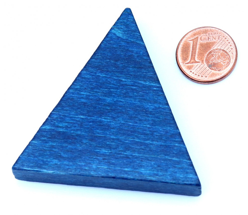 Triangle isocèle en bois bleu 48 x 48 x 53 mm et 8 mm épaisseur