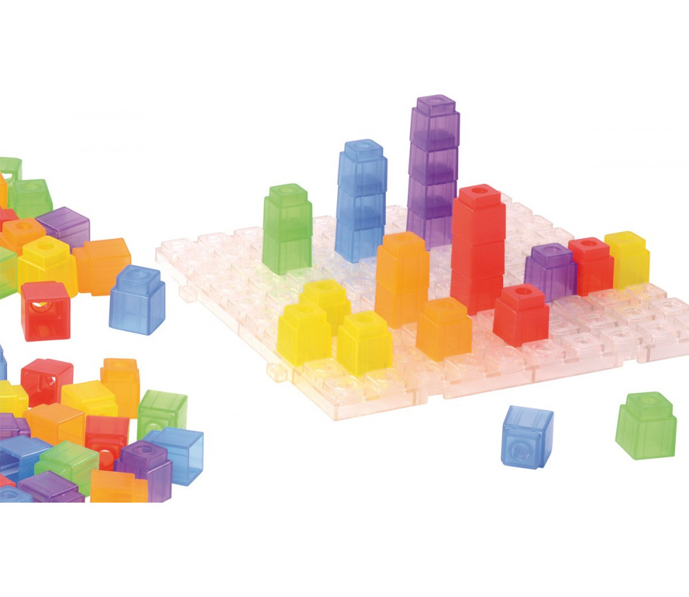 100 cubes encastrables pour jeux 2 cm + 1 plaque 20 cm