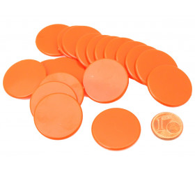 Lot 20 Jetons ronds orange 25 mm de diamètre en plastique plat