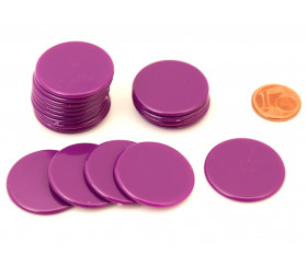 Lot 20 Jetons ronds violet 25 mm de diamètre en plastique plat