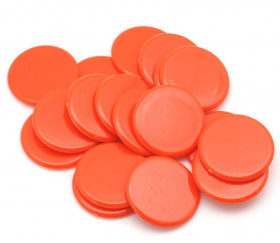 Jetons jeu orange ronds 30 mm de diamètre plastique plat