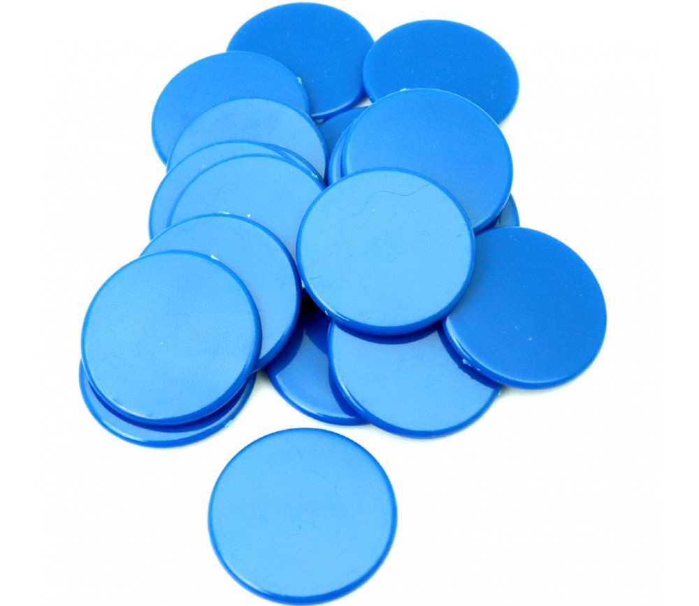 Lot 20 Jetons ronds bleu 25 mm de diamètre en plastique plat