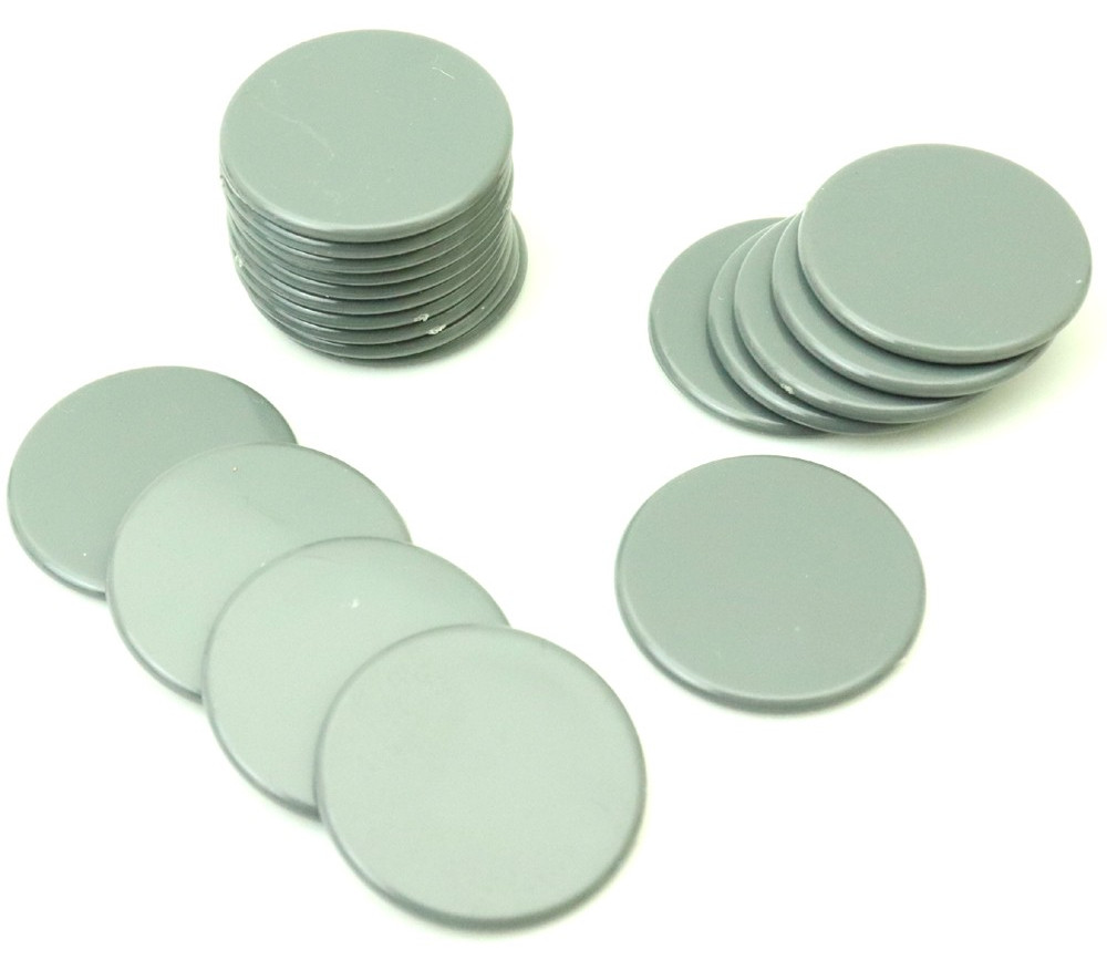 Lot 20 Jetons ronds gris 25 mm de diamètre en plastique plat