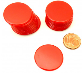 Lot 20 Jetons ronds rouge 25 mm de diamètre en plastique plat