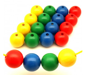 Lot 20 Grosses perles boules colorées en bois diamètre30 mm