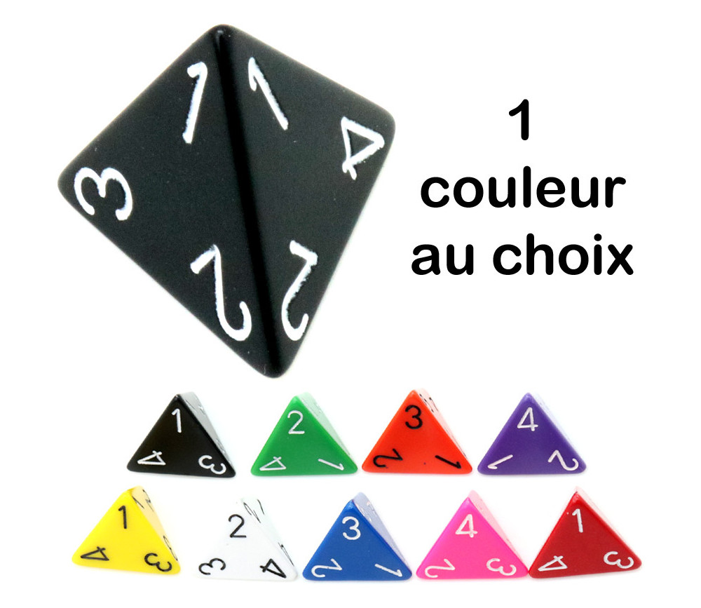 Dé 4 faces 1 à 4 opaques d4 pour jeux couleur au choix