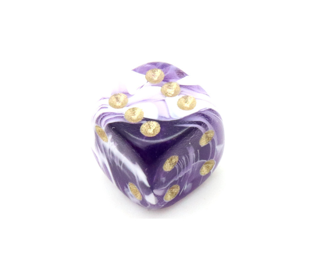Mini Dé marbré violet 12 mm points dorés