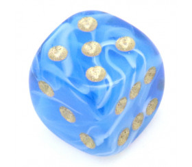 Mini Dé marbré bleu 12 mm points dorés