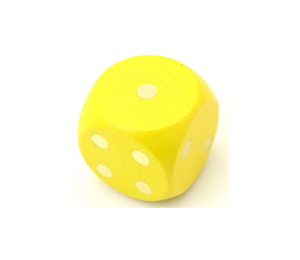 Dé en bois 25 mm jaune de 1 à 6 pour jeux