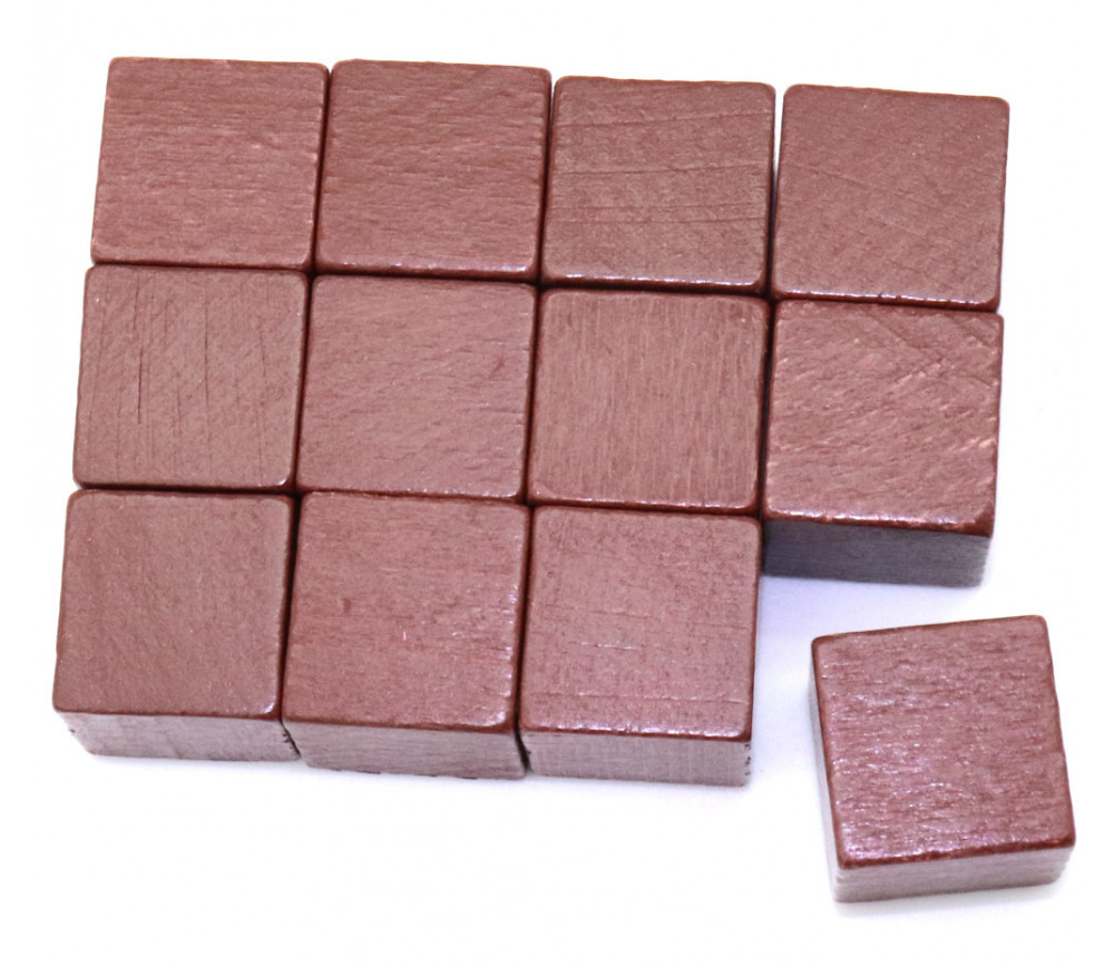 12 Cubes colorés en bois 2.5 cm. 25 x 25 x 25 mm marrons