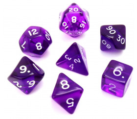 Set 7 dés multifaces translucides violet