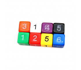 Dé chiffre 15 mm  coins droits D6 chiffres 1 à 6 différentes couleurs pour jeux