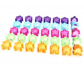 35 Pions meeple translucides 5 couleurs ton pastel pour jeu