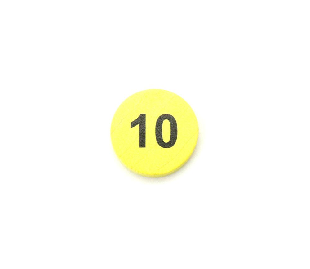 Jeton bois numéro 10 rond plat de 21 x 4 mm jaune
