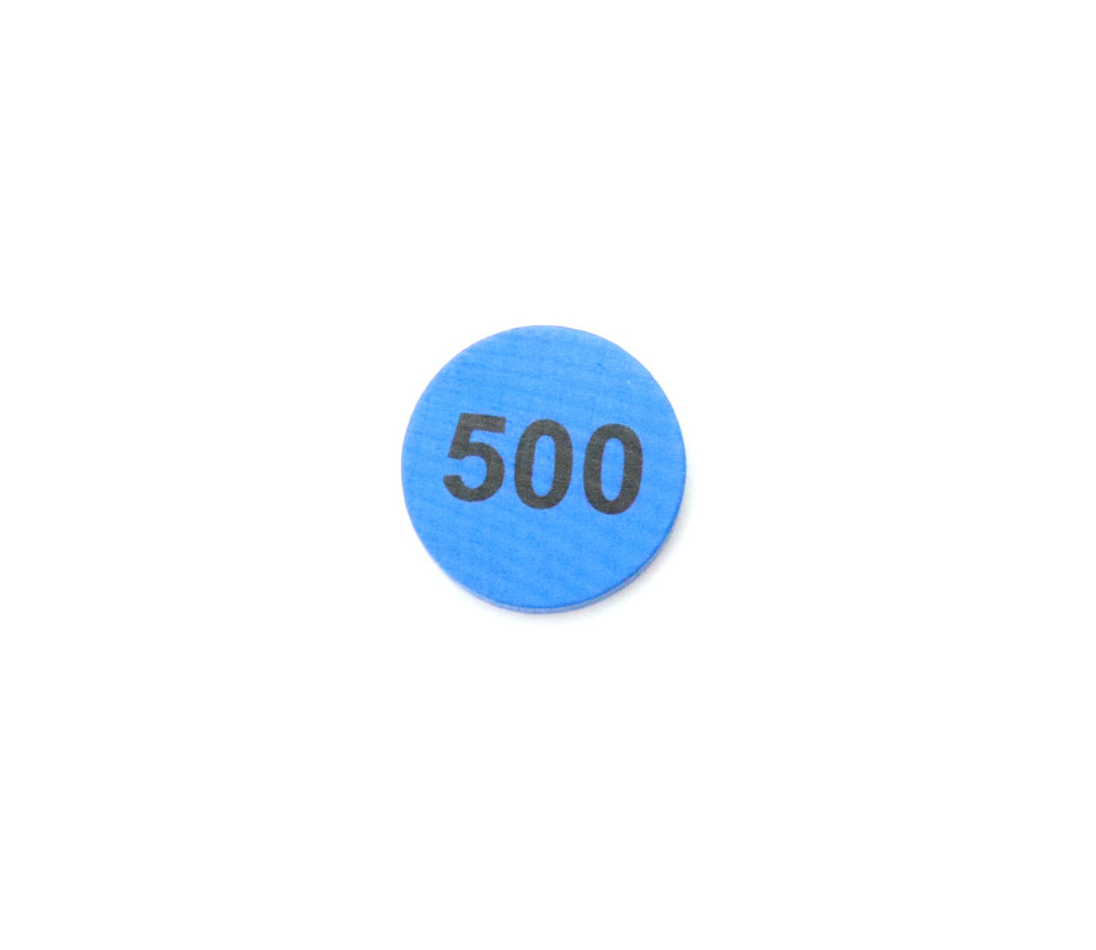 Jeton bois numéro 500 rond plat de 25 x 4 mm bleu