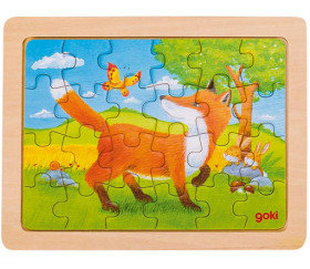 Puzzle en bois Renard et ses amis 24  pièces de 19 x 14.5 cm dans cadre