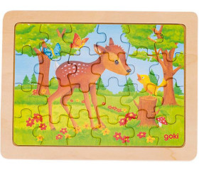 Puzzle en bois Le faon et l'oiseau 24  pièces de 19 x 14.5 cm dans cadre