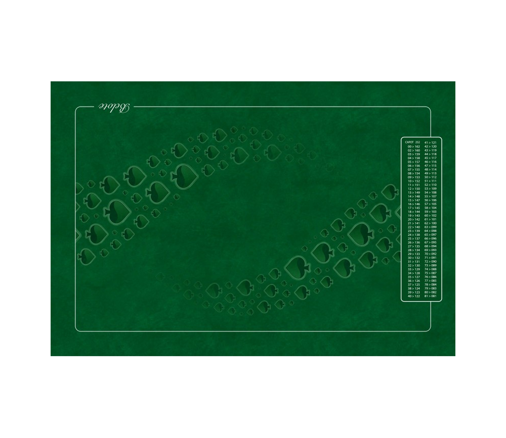 Tapis de cartes Belote 40 x 60 cm grille point 4 joueurs vert