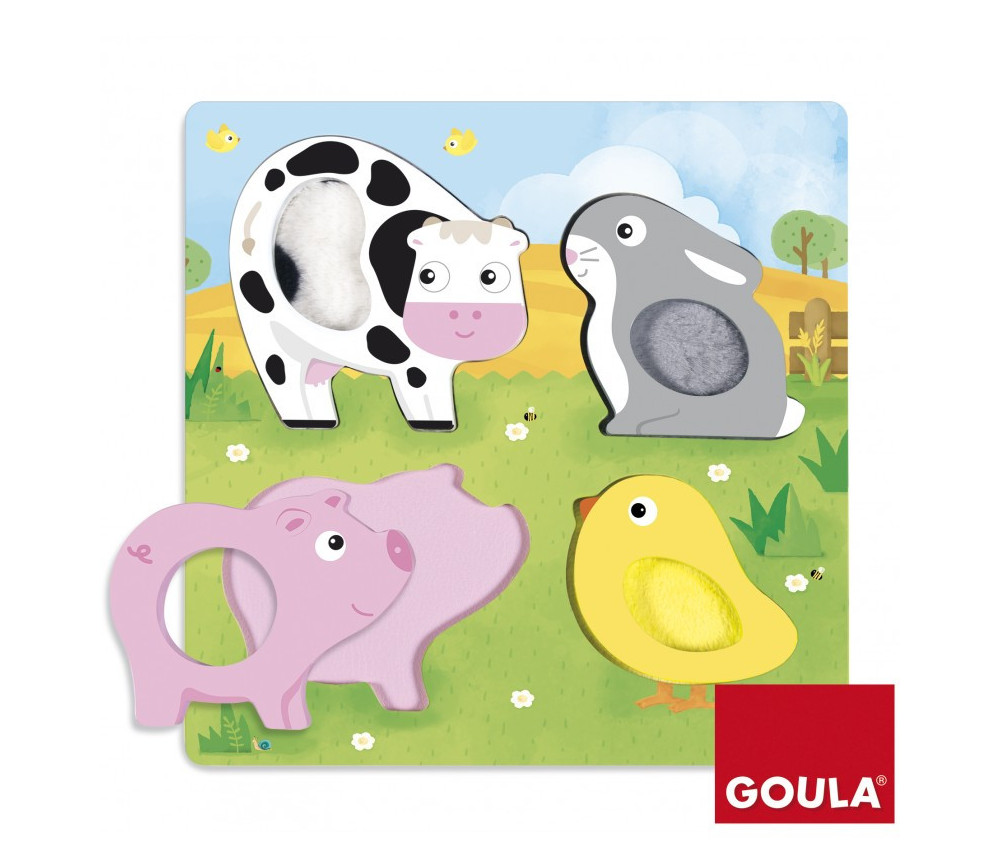 Puzzle Tactile Bebe 1 An En Bois A Encastrer Animaux De La Ferme Goula