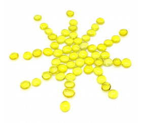 Tube 40 Galets jaunes translucides pierres de vie billes plates pour jeu