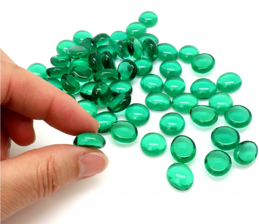 Tube 40 galets vert translucide pierre de vie 12 x 7 mm gems