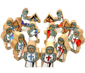 6 Figurines chevaliers en bois bleus et blancs personnage jeu