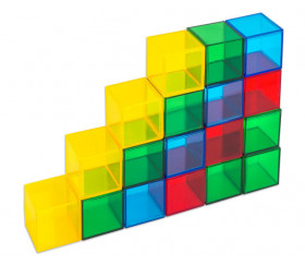 36 cubes 4 cm en plastique translucide. Jeu construction coloré