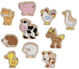10 animaux de la ferme en bois colorés 4 à 6 cm