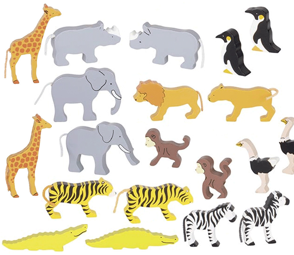20 animaux Sauvages en bois avec couleurs